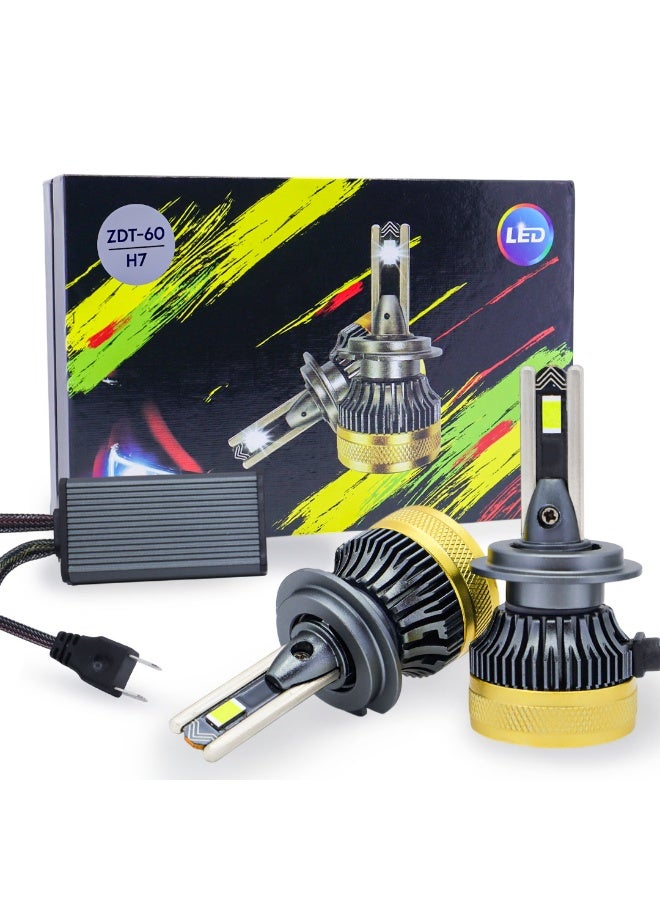 طقم لمبات ليد أمامية عالية القوة 360 درجة ZDT (قطعتين) – H7 | 120 واط | شعاع أحادي | 6000 كلفن مع درايفر | ضمان دولي لمدة 6 أشهر - Image 1